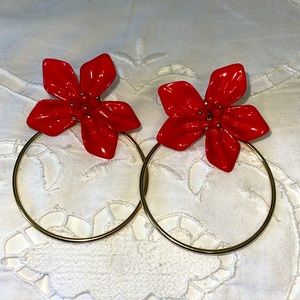 Sugarfix Earrings, Red Floral Hoops